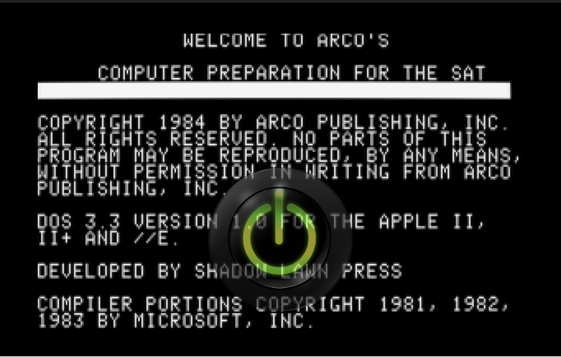Opening screen of Arco Computer Preparation for the SAT.